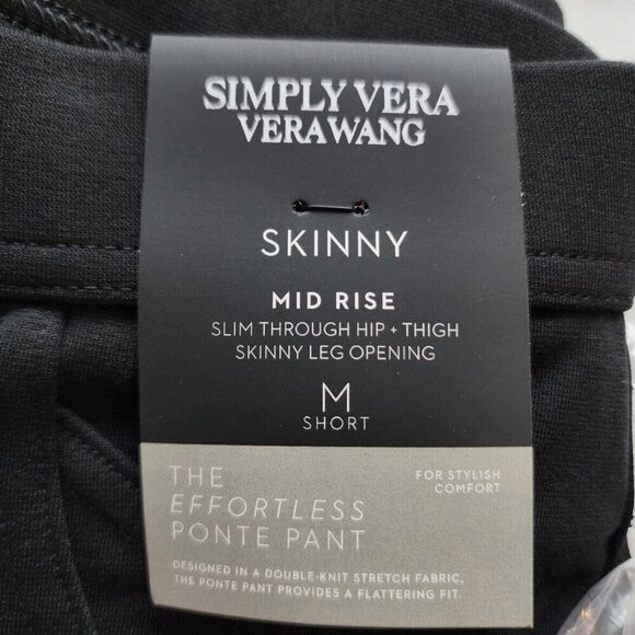 Women's Sz Med Short Skinny Black Ponte Mid Rise NWT Simply Vera Vera Wang Pant - Picture 4 of 5